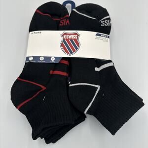K-Swiss Ankle Socks 6 Pair Mens Size 10-13 Black 1/2 Cushion Flow Cool Y-Heel